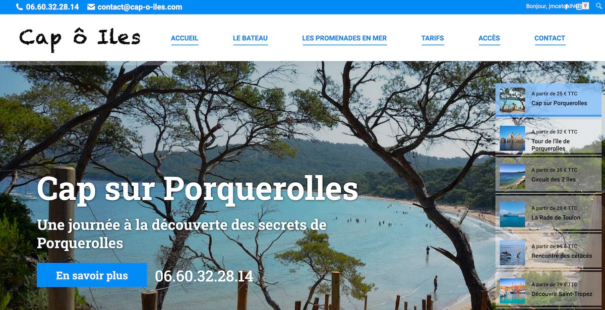 Site internet one page Cap ô Iles by Ingenieweb Création et référencement site internet Var